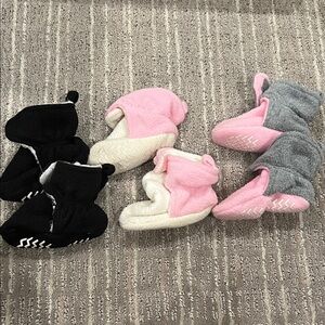 3 Pairs Cozy Baby Booties Set - Black, Pink, and Gray